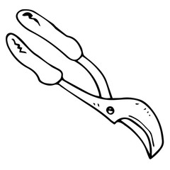 Secateurs icon. Vector illustration of garden secateurs. Hand drawn pruner for bushes.