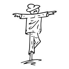 Garden scarecrow. Vector illustration of a garden scarecrow. Hand drawn garden scarecrow.