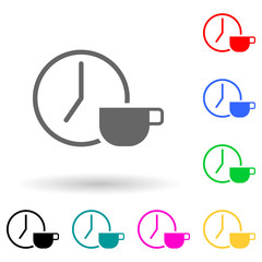 a clock and a cup of coffee multi color style icon. Simple glyph, flat vector of finance icons for ui and ux, website or mobile application