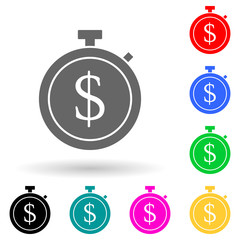 stopwatch with money multi color style icon. Simple glyph, flat vector of finance icons for ui and ux, website or mobile application