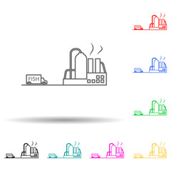 Naklejka premium fish processing plant multi color style icon. Simple thin line, outline vector of fish production icons for ui and ux, website or mobile application