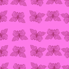  Vector illustration. Multicolored bright seamless pattern in the form of abstract butterflies. Design for wrapping paper, wallpaper, covers, backgrounds.