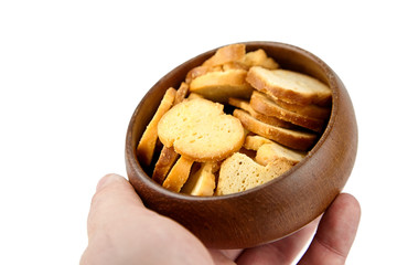 Bruschette chips, sliced grilled bread, beer snacks