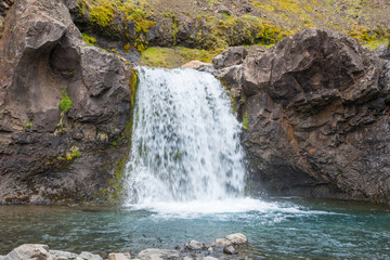 Small waterfall in Grjota river in Hornafjordur in Iceland