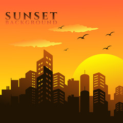 Naklejka premium silhouette of city at sunset