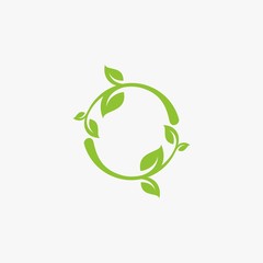 Circle green leaf logo design. Bio natural abstract vector. Circle leaves icon symbols.