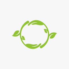 Circle green leaf logo design. Bio natural abstract vector. Circle leaves icon symbols.