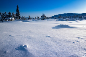 winter landscape Polish mountains Giant Mountains shelter