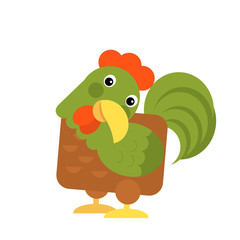 Cartoon funny bird chicken rooster isolated on white background - illustration