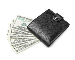 Wallet with money on white background. Savings concept