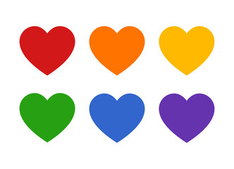 Set of colorful hearts in rainbow colors flat vector icon / icons for apps and websites