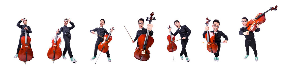 Fototapeta premium Funny man with violin on white