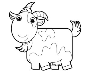 Cartoon happy farm animal cheerful goat isolated on white background with sketch illustration