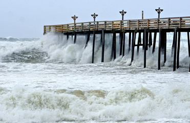 Huge Waves From Hurricane Florence  Crashing on Pier in the Outer Banks of NC