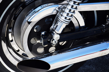 Close up of chrome details on a motorcycle
