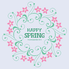 Cute Shape of happy spring greeting card, with beautiful leaf and flower frame. Vector