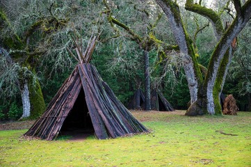 Native American traditional Me-Wuk ceremony lodging during daytime