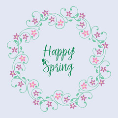 Romantic happy spring greeting card design, with unique leaf and pink wreath frame. Vector