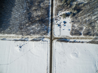 Rural Intersection in Winter from above