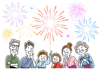 Illustration material: Family watching fireworks