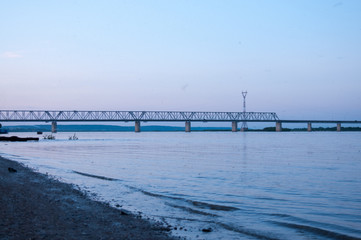 Russia, Blagoveshchensk, July 2019: Bridge over the Amur river in Blagoveshchensk
