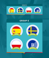 Football 2020 tournament final stage group A vector stock illustration. 2020 European soccer tournament with background. Vector country flags.