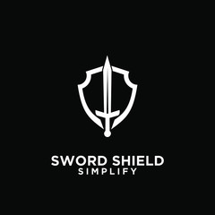 black sword and shield logo icon design vector with dark background