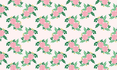 Seamless leaf and rose flower for spring, with leaf pattern elegant background.