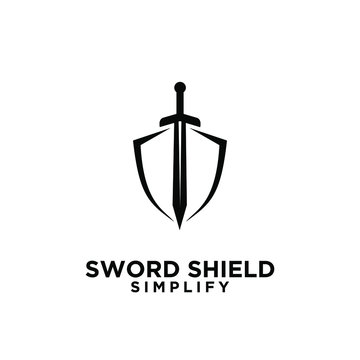 sword and shield logo icon design vector
