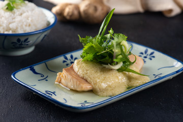 chinese steamed ginger fish with with rice