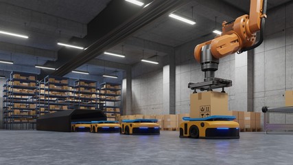 Robotic arm for packing with producing and maintaining logistics systems using Automated Guided Vehicle (AGV).