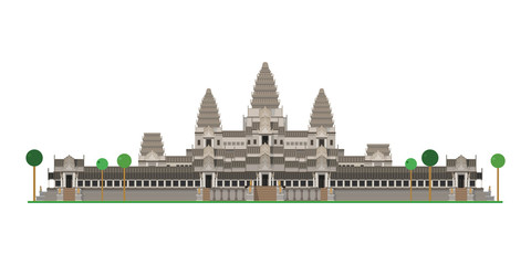 Angkor Wat (Cambodia). Isolated on white background vector illustration.