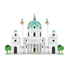 St. Charles’ Church (Vienna, Austria). Isolated on white background vector illustration.