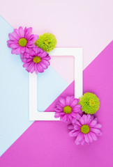 Empty paper frame with flowers colored background.