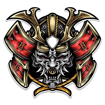samurai armor with mask vector logo