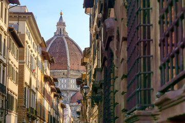 The Florence Cathedral from the streets of Florence, Italy.