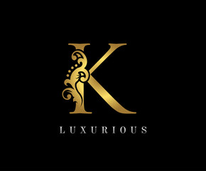Golden K Luxury Logo Icon, Vintage Floral Gold Z Letter Logo Design.