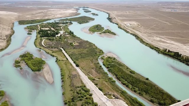 Isla Pavon Island in Santa Cruz River Widening, Aerial View of Green Oasis in Countryside of East Argentina