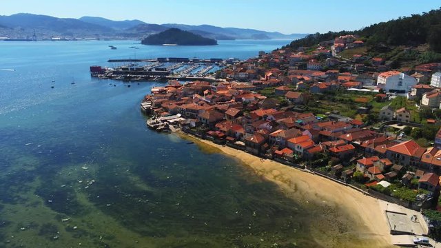 Aerial view of beautiful village of Combarro in a sunny day Galicia, Spain