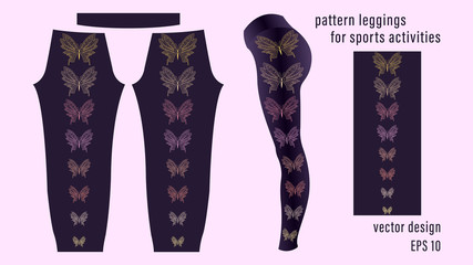 Outline Butterflies different colors, pattern black leggings.