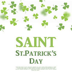 Saint Patrick's day card with falling shamrock. Vector.