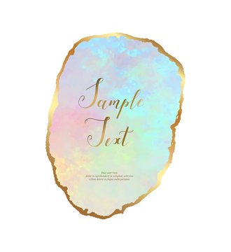 Opal Crystal Gemstone Background With Golden Border. 