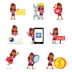 Set character of woman as air hostess career directing the passenger to their seats.