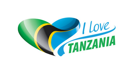National flag of the Tanzania in the shape of a heart and the inscription I love Tanzania. Vector illustration