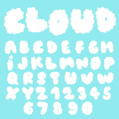 Fototapeta na wymiar fluffy cloud vector font collection