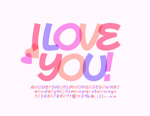 Vector Greeting Card I Love You. Watercolor handwritten Font. Artistic Alphabet Letters and Numbers. 