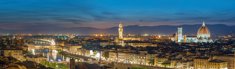 Panorama of Skyline of Historical city Florence, Tuscany, Italy at dusk