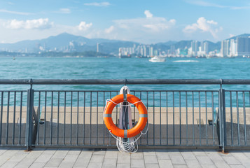 buoy on promenade in Hong Kong city