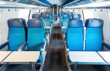 Interior view of modern train. transportation background