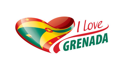 National flag of the Grenada in the shape of a heart and the inscription I love Grenada. Vector illustration